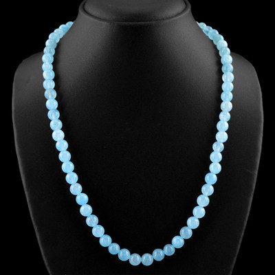 247.75 CTS NATURAL 20 INCHES LONG BLUE CHALCEDONY ROUND BEADS NECKLACE (DG)