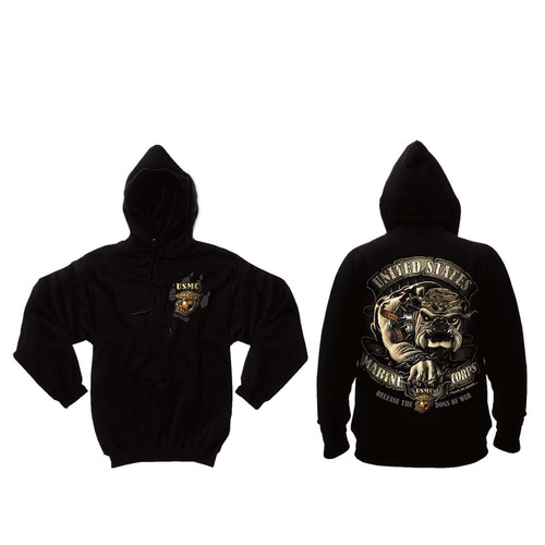 Sudadera con Capucha Pullover Gráfico Militar Bulldog Tinta Negra USMC 80333 Rothco