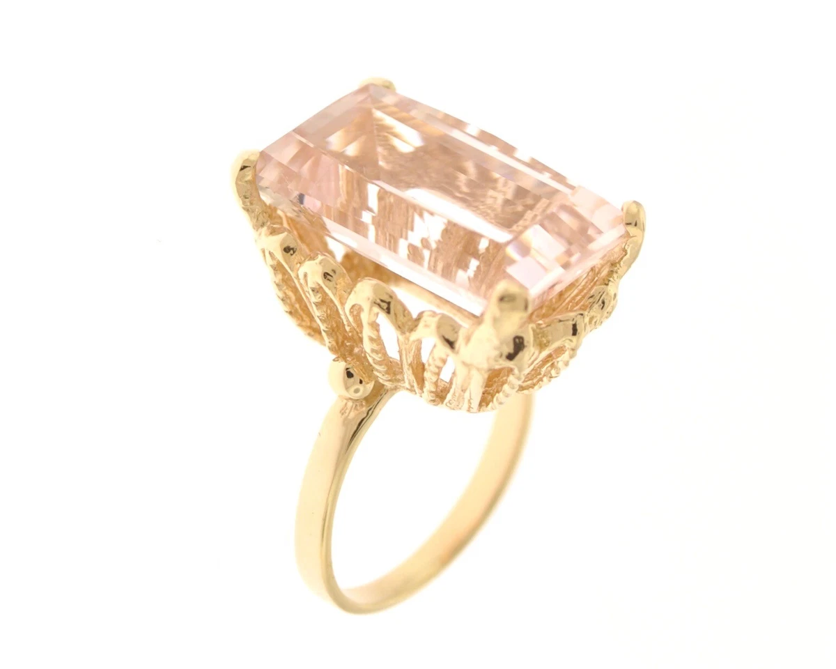 ESTATE VINTAGE 14K YELLOW GOLD EMERALD CUT KUNZITE RING eBay