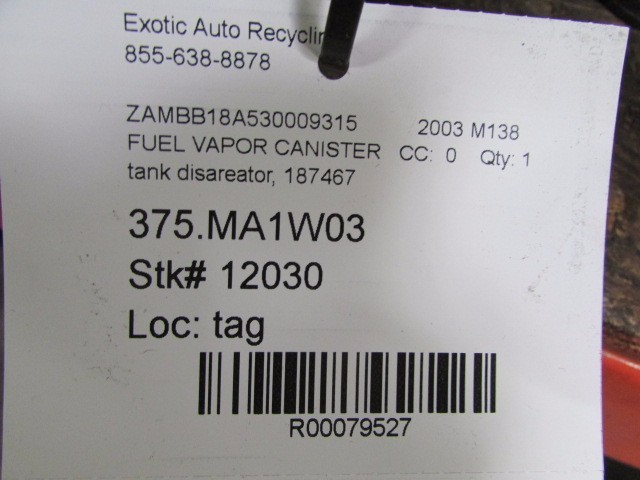 Maserati Spyder, Fuel Tank Disareator, Non-US, Used, P/N 187467