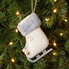 Knit Ice Skate with Faux Fur Trim Christmas Tree Ornament White - Wondershop