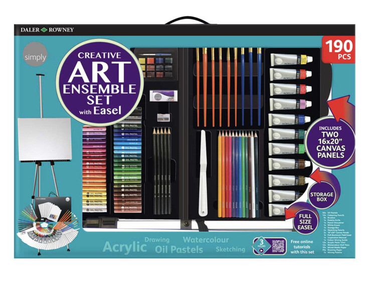 DALER AND ROWNEY Simply Complete Art Set & Full Size Easel + Wood