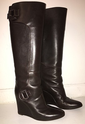 BALENCIAGA Brown Leather Wedge Knee-high Boots Sz EU