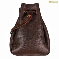 Medieval Style Leather Drawstring Pouch for Jewelry Cosplay Accessories - Brown