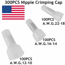 300PCS Closed End Crimp Cap Terminal 22-16 16-14 12-10AWG Gauge Wire Connectors