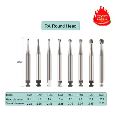 SANDENT Dental RA Round Carbide Burs For Slow Low Speed Latch Type RA 1#-8#
