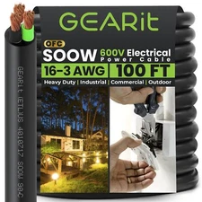 GEARit 16/3 16 AWG Portable Power Cable (100 Feet - 3 Conductor) SOOW 600V 16...