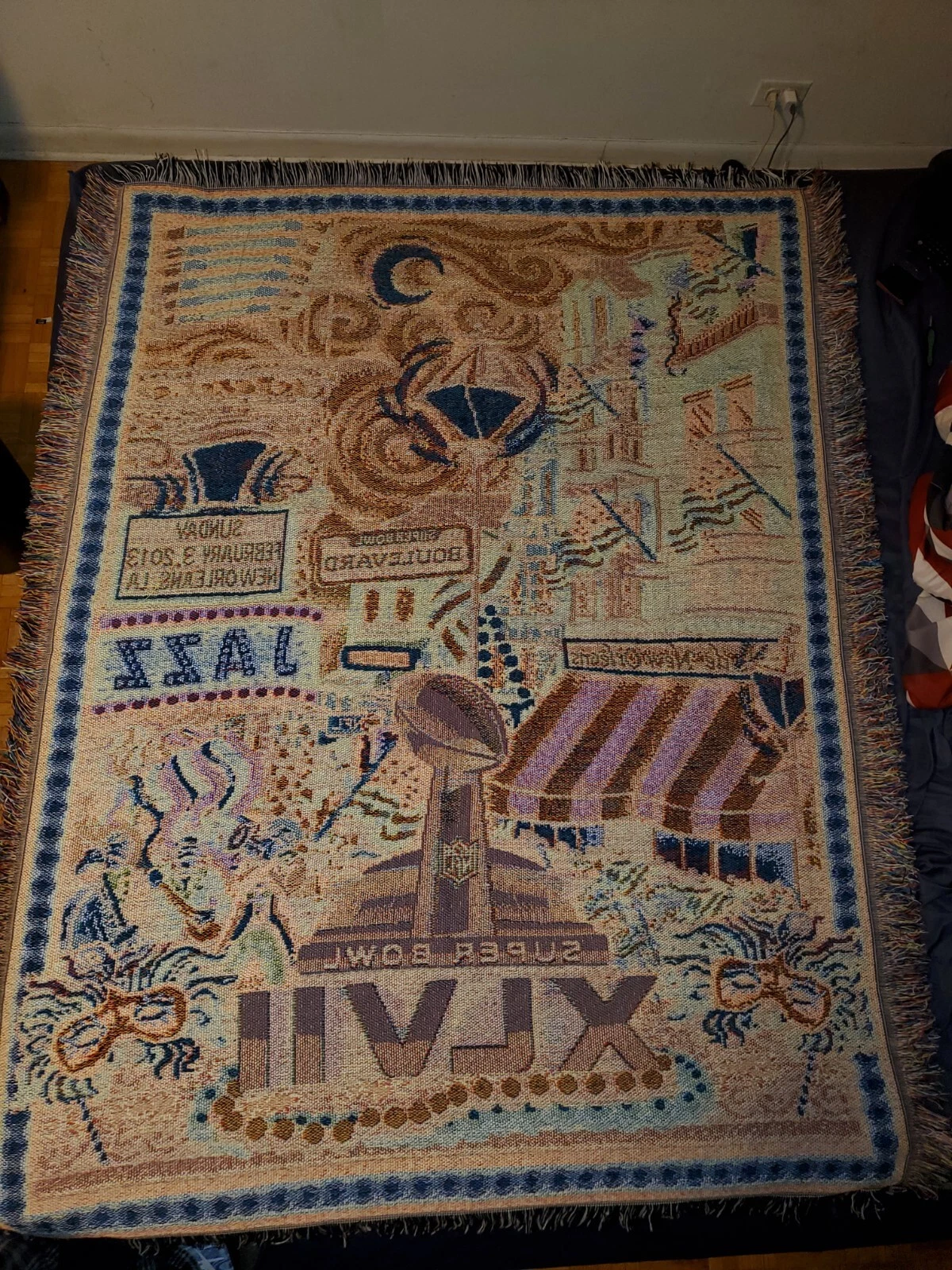 Super Bowl XLVII Multicolor Tapestry Woven Blanket New Orleans 2013 Mardi Gras