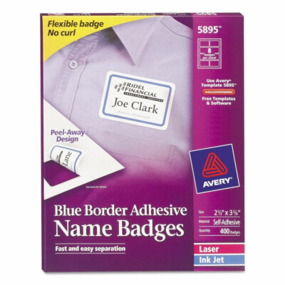 Avery 5895 Self-Adhesive Laser/Inkjet Name Badge Labels BE 400 (2 1/3 x 3 3/8)