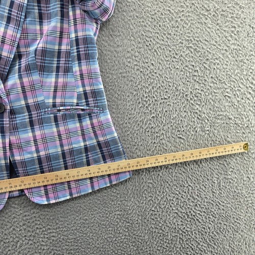 Talbots Womens Linen Blend Jacket Blazer 6 Petite Blue Pink Plaid Preppy - Picture 8 of 12