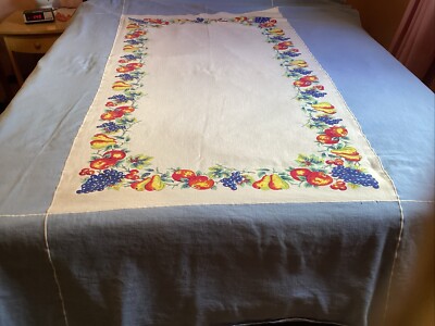 Vintage 1930s Imperial Creations Cotton Tablecloth 90x68 fall Fruit Garden Party