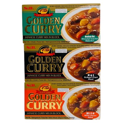 S&B Golden Curry Sauce Mix, Mild,Medium Hot and Hot 7.8-Ounce (Pack of 3)