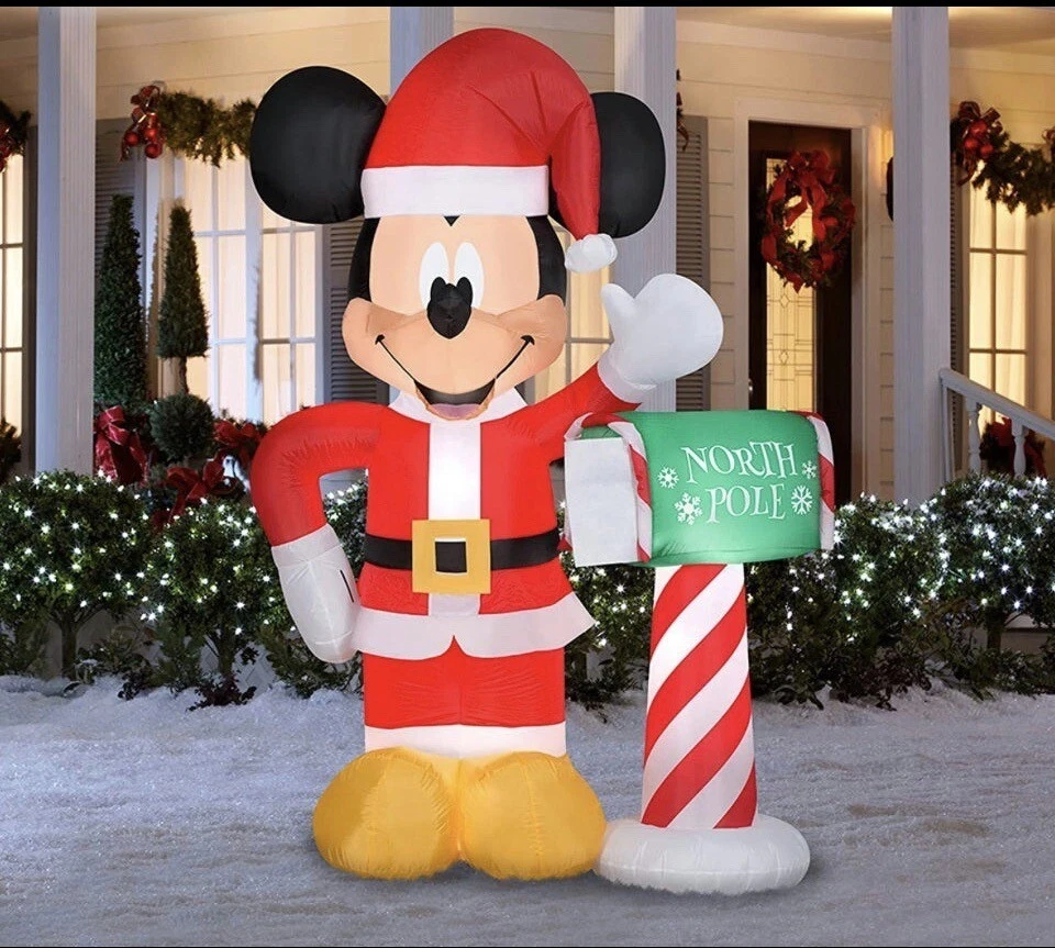 Disney Christmas Inflatable 7Ft Mickey Mouse w/ North Pole Mailbox By Gemmy