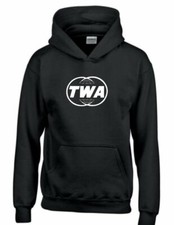 TWA Trans World Airline White Logo Hoodie US Travel Black Hooded Sweatshirt