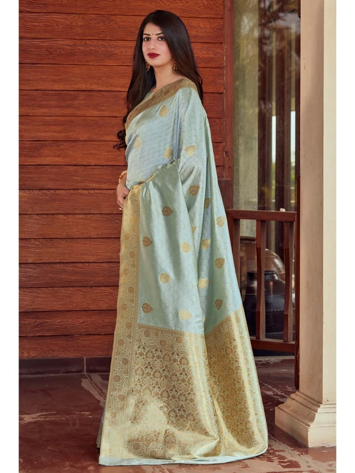Blusa sari de seda nupcial de diseñador Sari Bollywood étnica del sur de la India lista para usar Foto 3 de 4