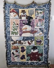 Goodwin Weavers Crown Crafts Frosty Snowman Tapestry Throw 58x40 USA 100% Cotton