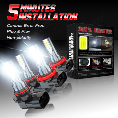LED Headlight Bulbs Combo Kit 9005 + H11 High Low Beam 6500K White Super Bright