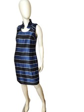 BANANA REPUBLIC Blue Black Gray Ruffle Neck Sleeveless Sheath/Shift Dress-0