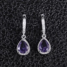 Purple Gemstone Amethyst Dangle Drop Earrings for Women,Silver Hoop Earrings