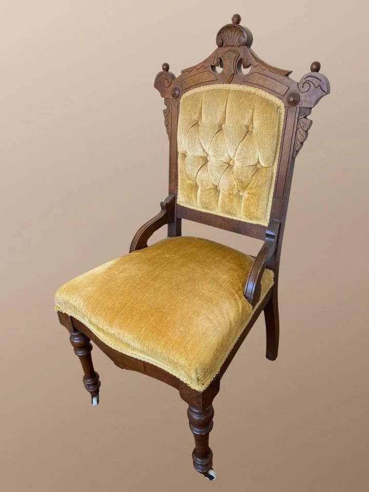 Victorian Walnut Gold Mohair Empire Chair 19th century - Image 4 of 4