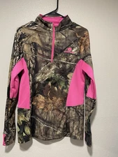 Mossy Oak Quarter Zip Pullover Camo Pink Mock Neck Women’s Size M Camouflage