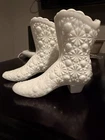Fenton Milk Glass Cowboy Boot Vase Pair Daisy & Button Vintage White