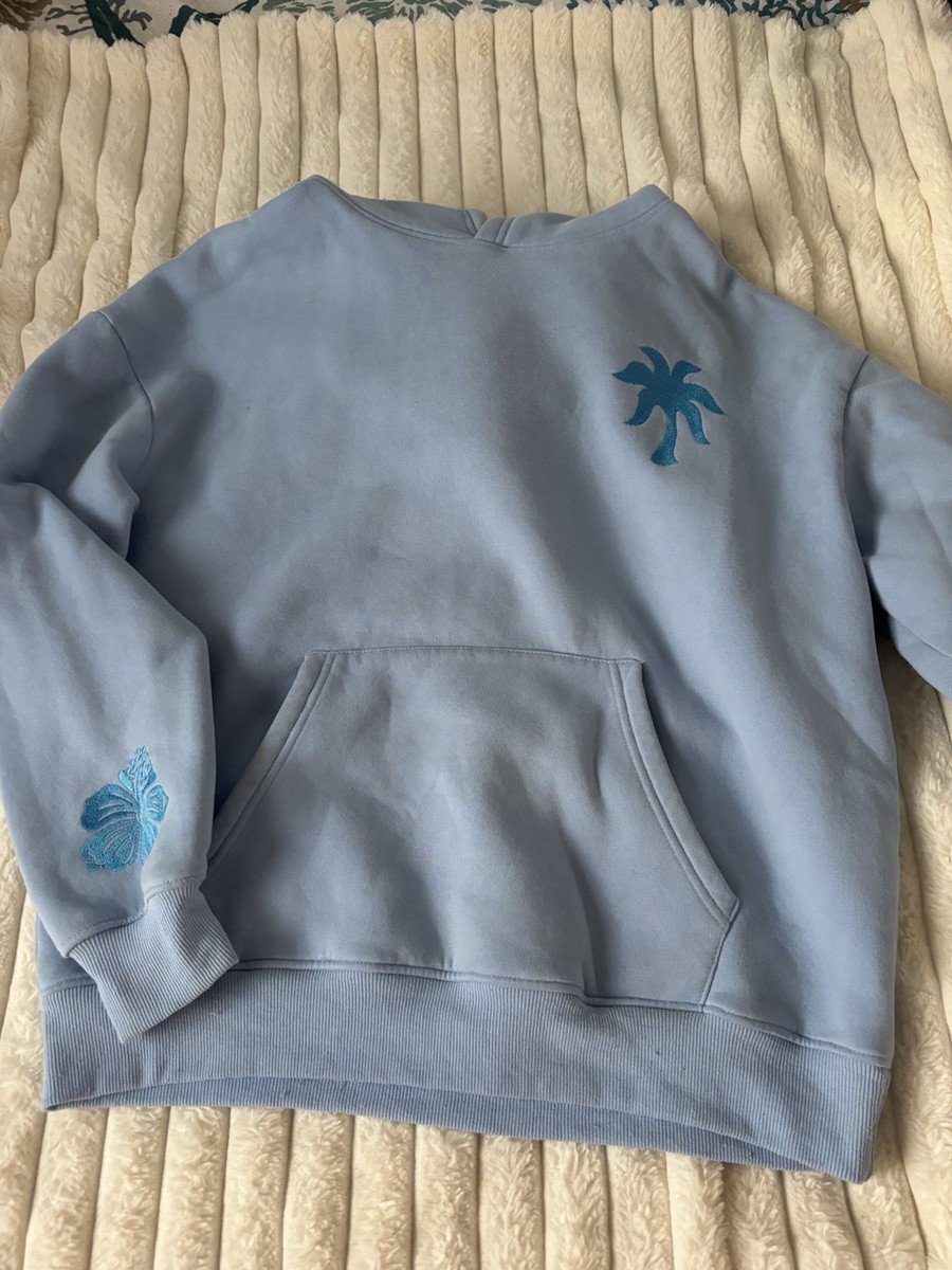 PINK PALM PUFF Everything Comes In Waves Blue Hoodie Size M