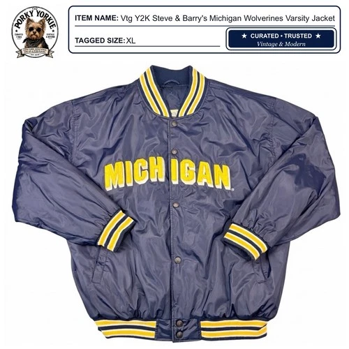 Vtg Steve & Barry's Michigan Wolverines Varsity Jacket Navy Blue XL Bomber video thumbnail