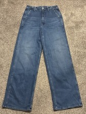 Mother The Major Zip Sneak Jeans Women 27 Blue High Rise Wide Leg Made in USA