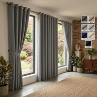 2PCS Blackout Curtains Eyelet Ring Top Thick Thermal Ready Made Pair + Tie Backs