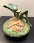 Roseville Art Pottery Clematis 16-6 Green Pink Flower Ewer Pitcher Vintage 1940s