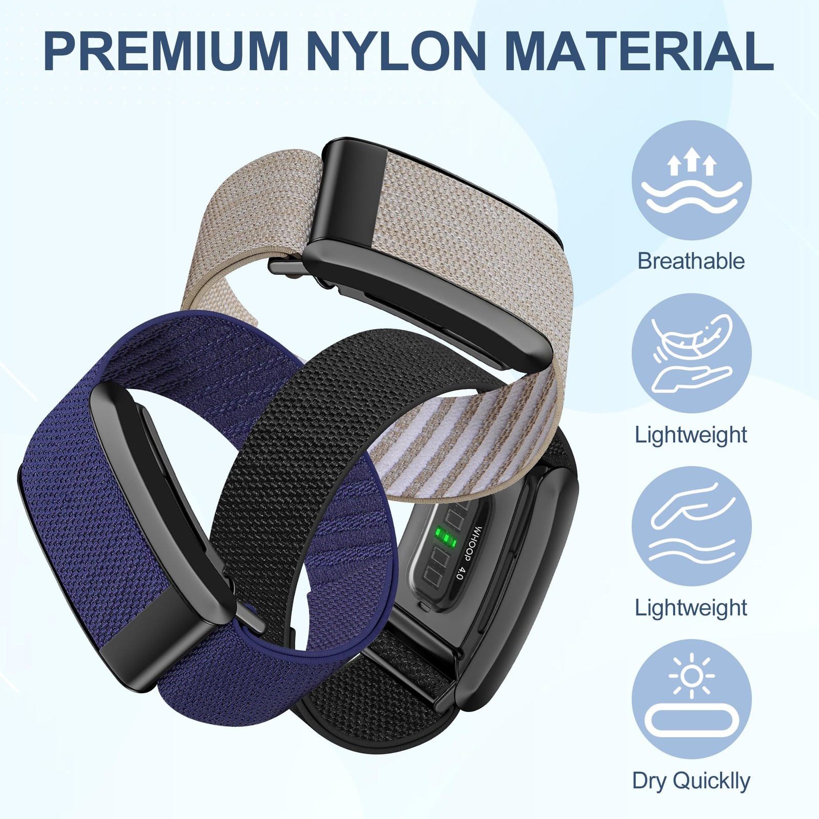 2 Pack Whoop 4.0 & 3.0 Band - Elastic Nylon, Breathable, Adjustable, Fast-Dry