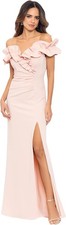Xscape Womens Long Stretch Scuba Crepe Ruffle Collar Ruched Dress 4 BLUSH