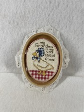 Vintage Country Cross Stitch Oval Frame Grandma Duck In The Cross Stitch