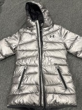 Under Armour Jacket Youth MediumSilver Metallic Quilted Puffer Coat Jacket