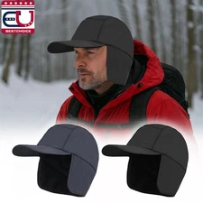 Winter Fleece Warm Hat with Visor Earflaps Outdoor Windproof Cap for Men Women