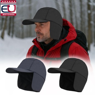Winter Fleece Warm Hat with Visor Earflaps Outdoor Windproof Cap for Men Women