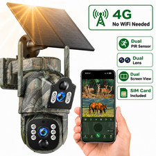 Solar Power 4G LTE Trail Camera Dual Lens Wildlife Hunting Cam Dual PIR Sensors