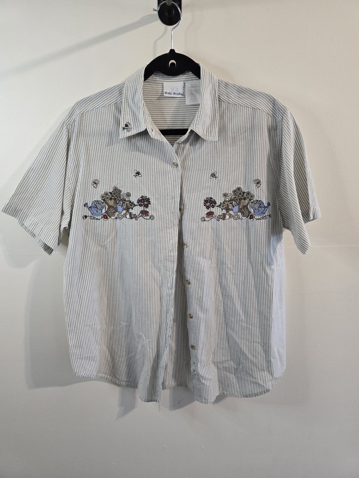 Vintage Bobbie Brooks Garden Flower Embroidered Spring Button Up Shirt Size M