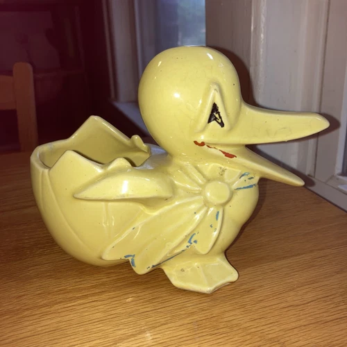 McCoy Ceramic Duck with Egg Planter | Yellow | Hand Painted | 1948