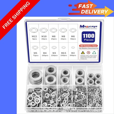 #ad #ad 1100 Pcs Flat Washers Assortment Kit 304 Stainless Steel 9 Metric Size M2–M12 $10.49