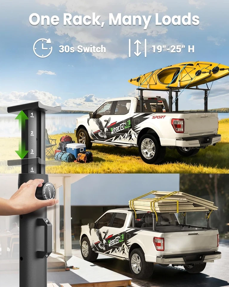 Escalera ajustable de aluminio para camioneta Ford F150/Ram 1500/Silverado, 600 lb Foto 2 de 4