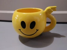 Vintage Yellow Smiley Face 70's Mug With Handle And Peace Sign