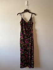 ASTR The Label Black Pink Yellow Floral Slip Dress, Long V-Neck Strappy, M