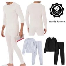 Mens 60% Cot 40% Ploy Top & Bottom 2PC Set Waffle Thermal Long Johns Underwear