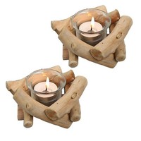 Rustikale KerzenstäNder Teelichthalter Holz 2Er Set Vintage Deko Wohnzimmer