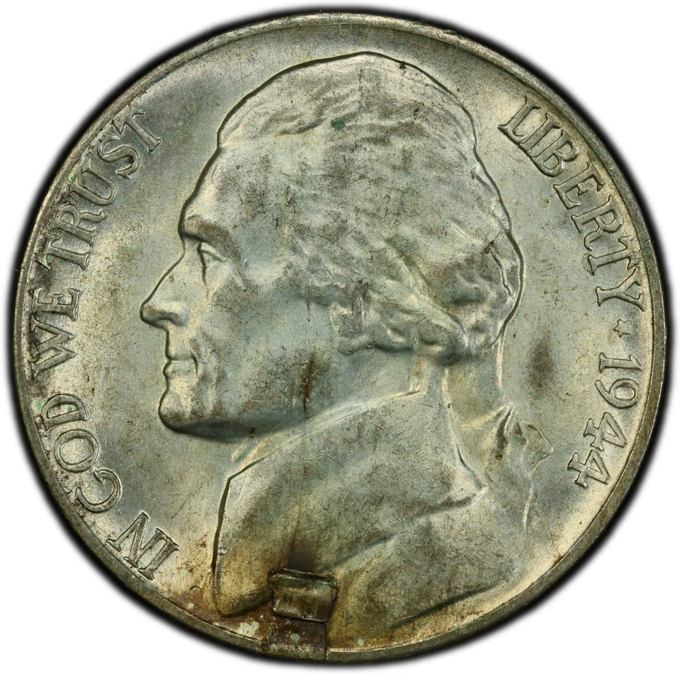 1944-D Jefferson Nickel PCGS AU58 Peeling Lamination Mint Error - Image 2 of 4