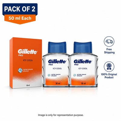 Gillette Pro Icy Cool After Shave Splash 50ml Pack of 2 Fresh Men Care Free Ship