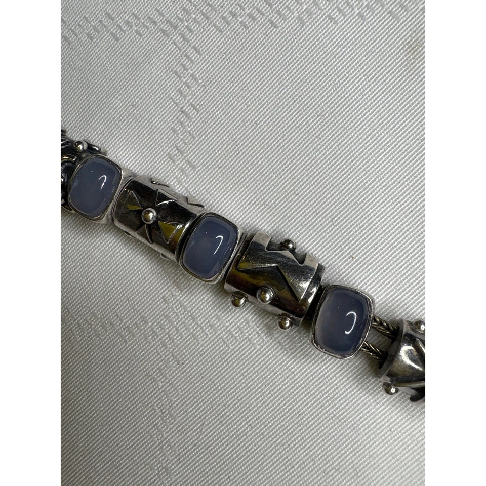 Brazalete Deborah Armstrong DAC Plata Esterlina Azul Calcedonia Piedras Preciosas 925 Boho Foto 3 de 4