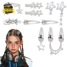 Y2K Hair Clips for Women, Star Hair Clips, 10 Pcs Silver Metal Star Barrettes in